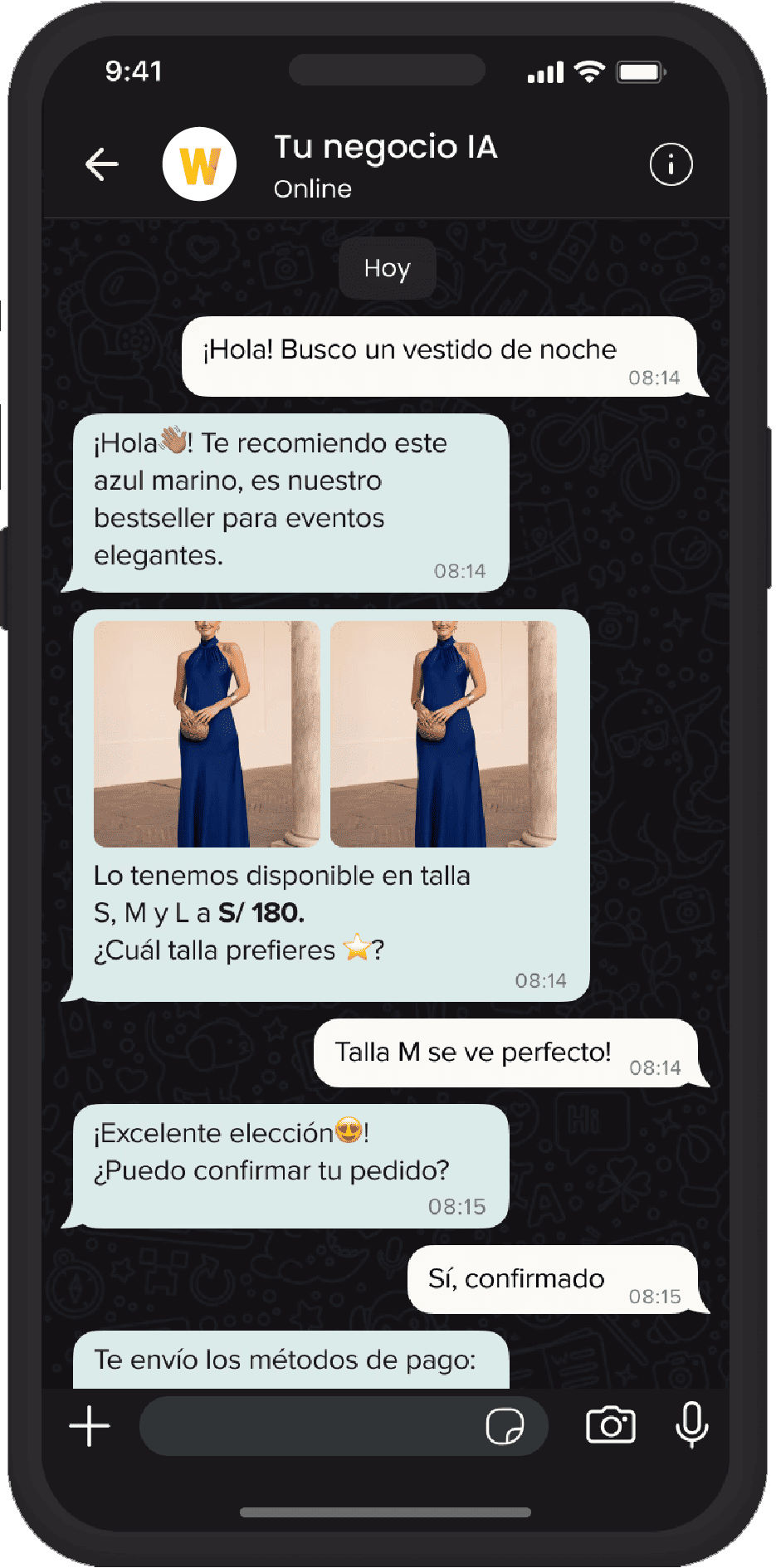 Chat de ejemplo del Vendedor IA